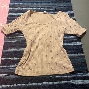 Old Navy Vintage Floral Blouse Tee Pink U Neck Size Medium